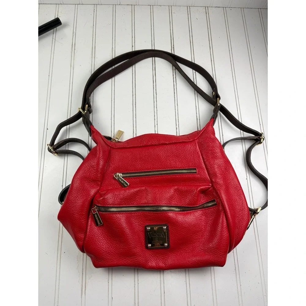 Valentina Vintage Y2K Red Pebbled Leather Slouchy Hobo Shoulder Bag Purse
